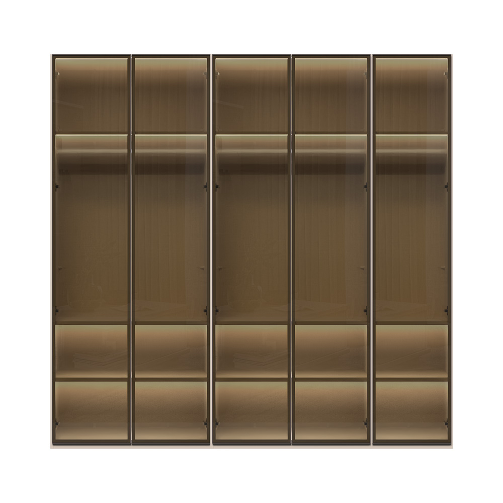 Sestava skříní se sklem a hliníkovým rámem OPERA - P5-5AL/OP - Cashmere lak mat