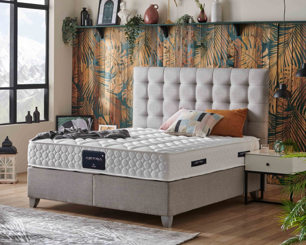 Čalouněná postel ASTRA s matrací - šedá 150 × 200 cm