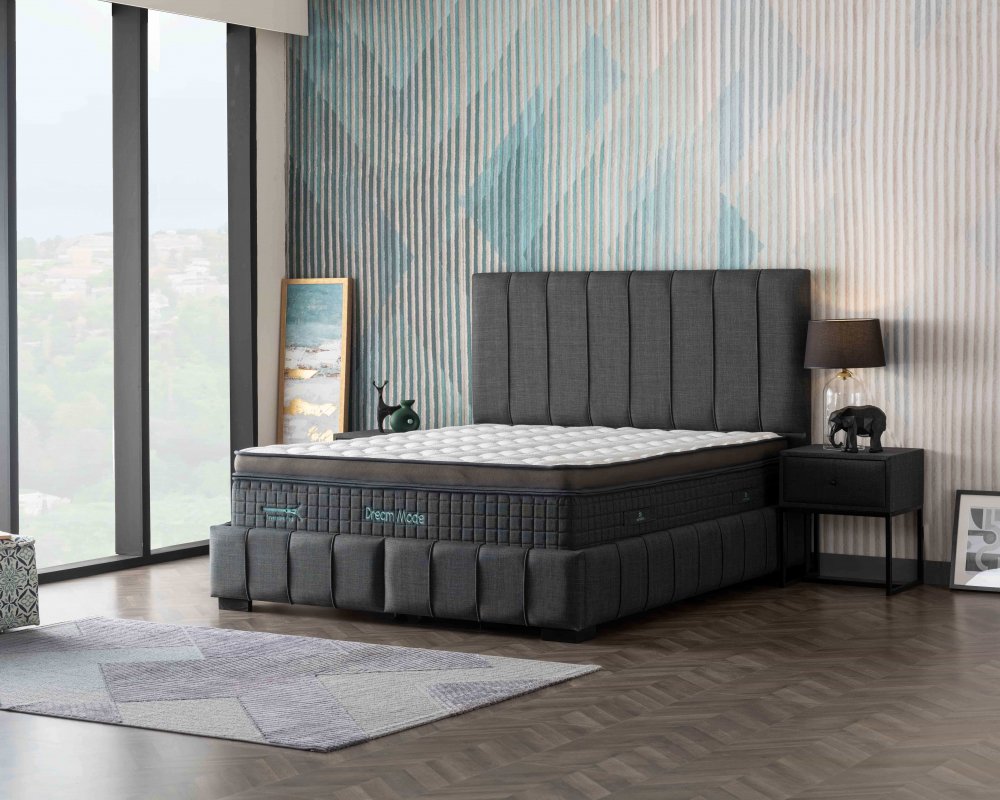 Čalouněná postel DREAM MODE NEW s matrací - antracit 180 × 200 cm