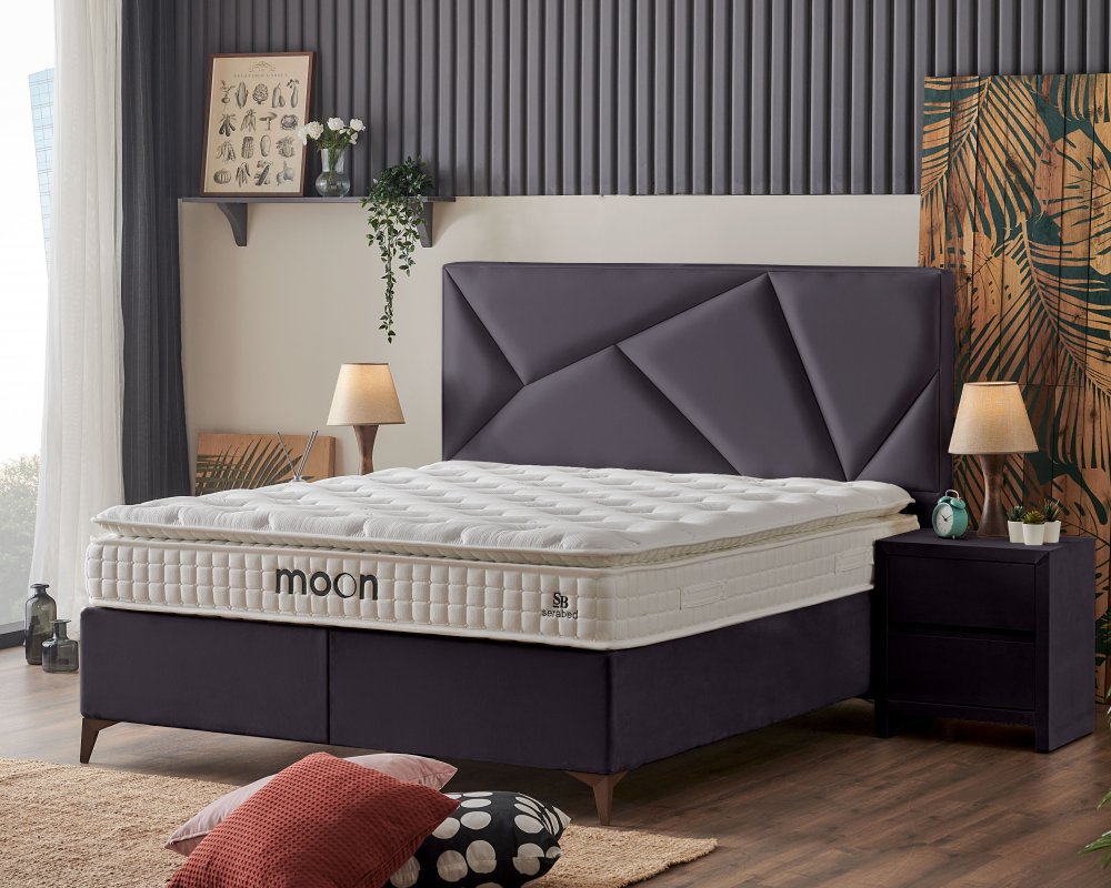 Čalouněná postel MOON s matrací - antracit 160 × 200 cm