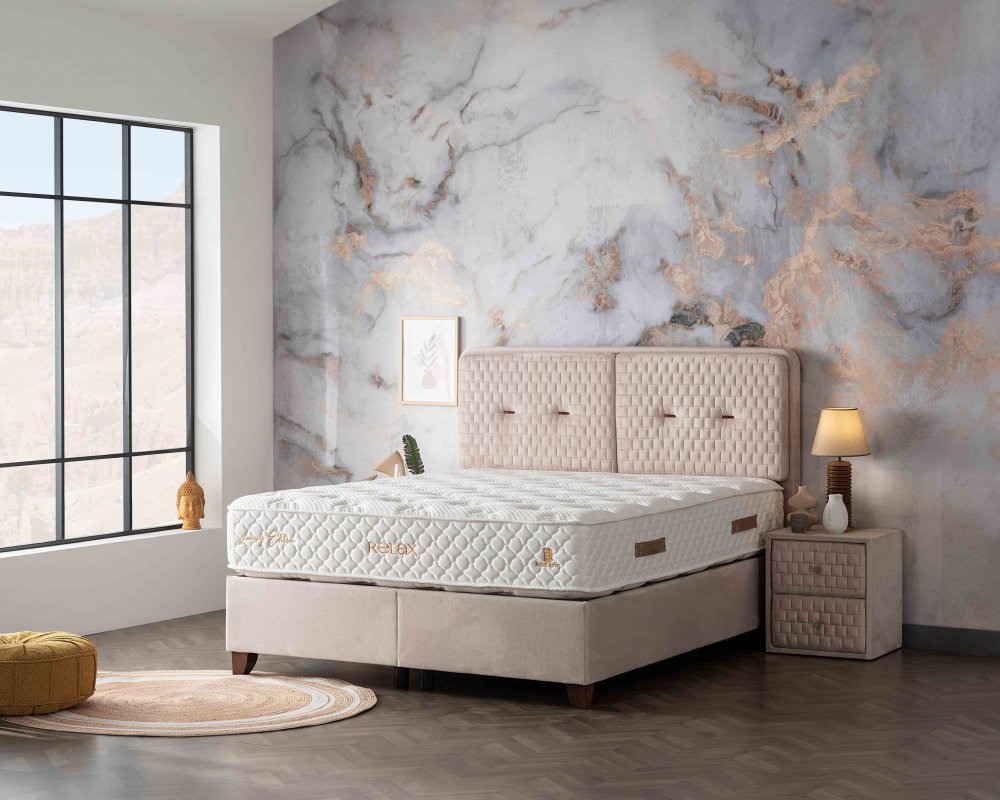 Čalouněná postel RELAX NEW s matrací - béžová 180 × 200 cm