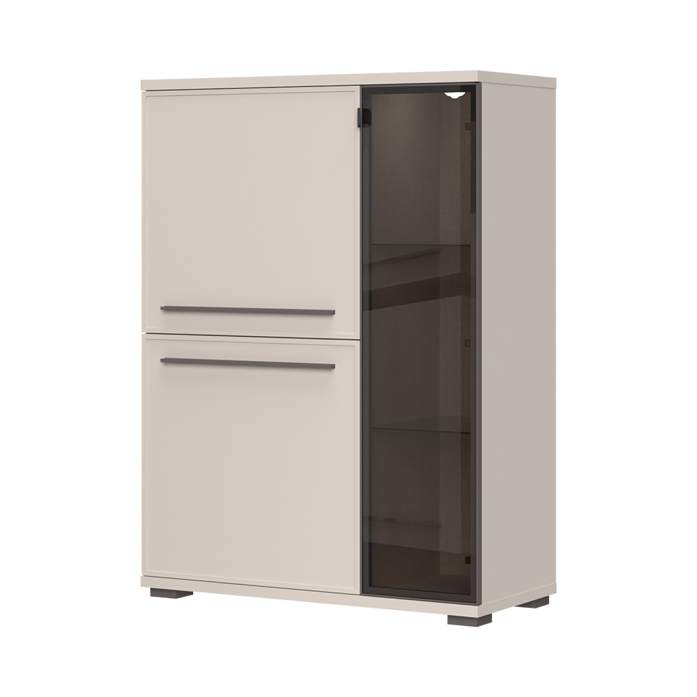 Vitrína OPERA se sklem a hliníkovým rámem - V90-2K1AL/OP - Cashmere lak mat