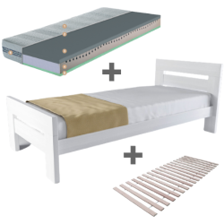 Masivní buková postel NEX 90 bílá + oboustranná matrace + rošt