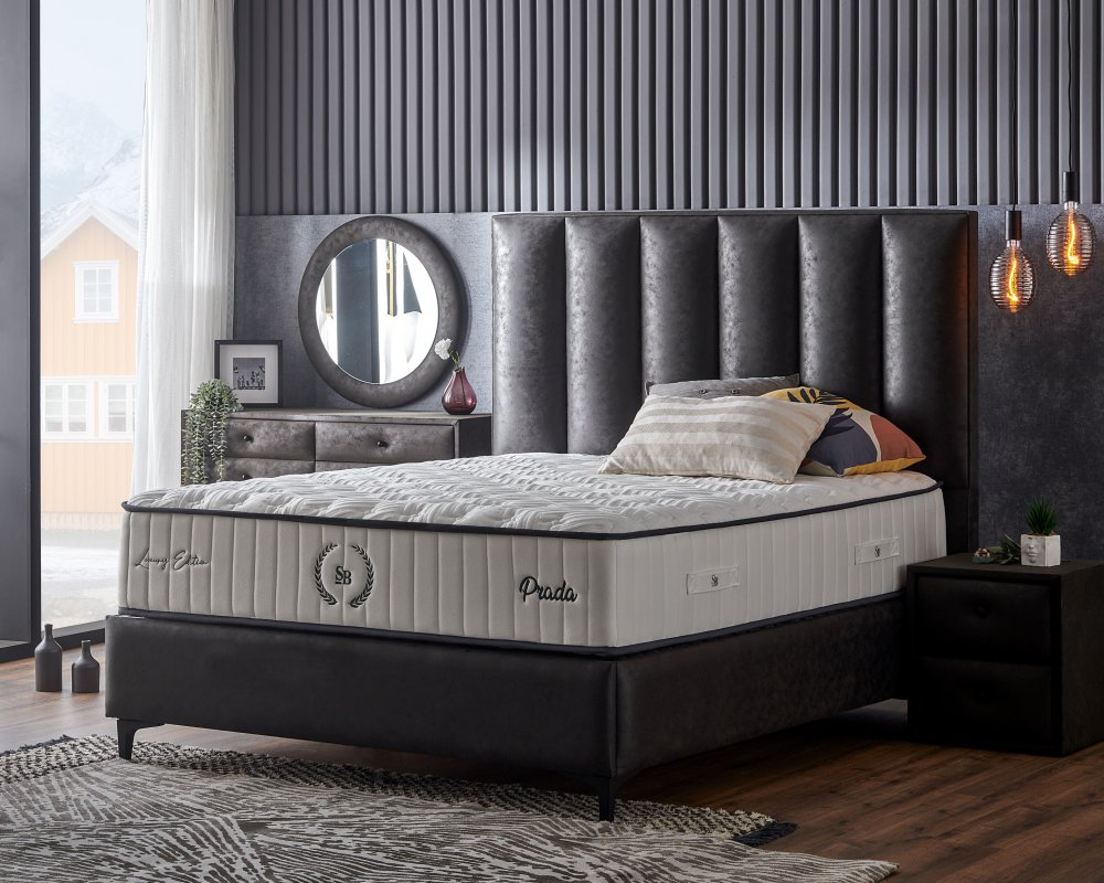 Čalouněná postel PRADA s matrací - černá 160 × 200 cm