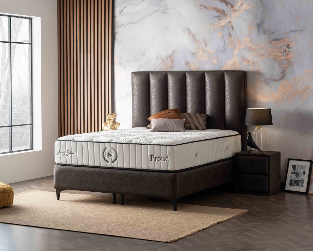Čalouněná postel PROUD NEW s matrací - černá 200 × 200 cm