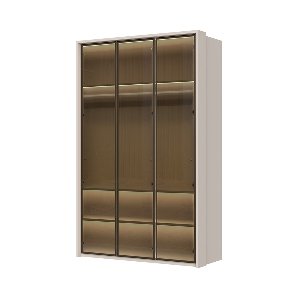 Sestava skříní s rámem OPERA se sklem a hliníkovým rámem - P3A-3AL/OP - Cashmere lak mat