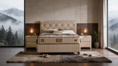 Čalouněná postel CASHMERE s matrací - šedobéžová