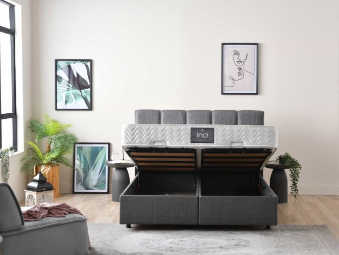 Čalouněná postel INCI s matrací - tmavě šedá