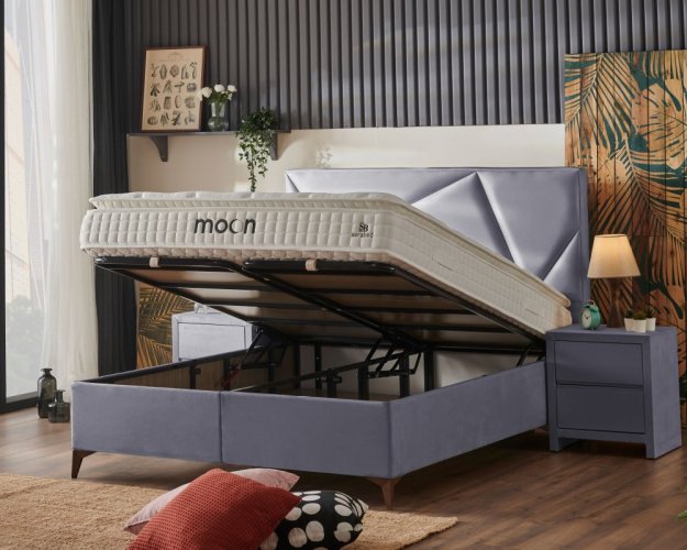 Čalouněná postel MOON s matrací - šedá