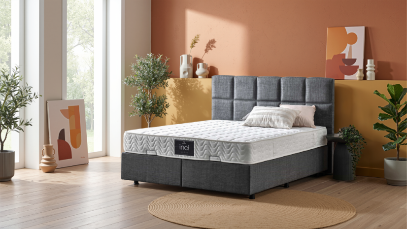 Čalouněná postel INCI s matrací - tmavě šedá