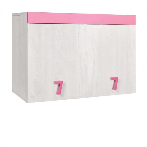 Závěsná skříňka NUMERO - dub bílý/růžová