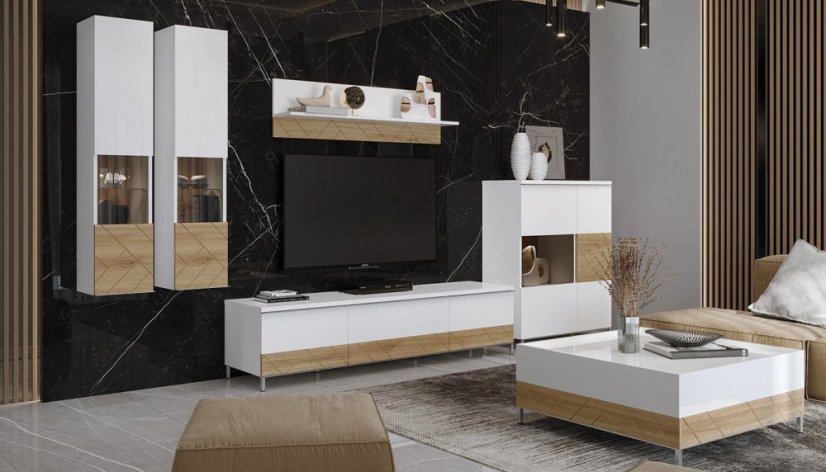 Televizní stolek AVIS TV180 - bílá lesk/ořech pacific