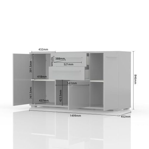 Komoda PIANO K150-3K2F/PN bílá lesk