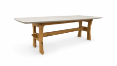 Jídelní stůl TRAVERTINO WHITE – 260 × 120 cm, keramická deska 12 mm Shark Nose, dubová podnož IVOR XL