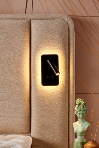 Čalouněná postel LUNA s matrací - světle béžová s perletí