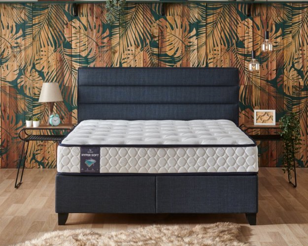 Čalouněná postel HYPERSOFT s matrací - modrá