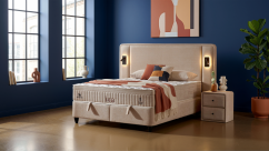 Čalouněná postel LUNA - světle béžová s perletí