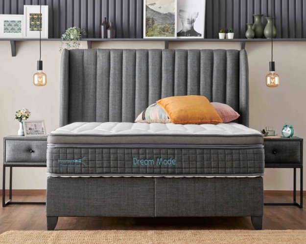 Čalouněná postel DREAM MODE s matrací - světle šedá