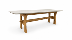 Jídelní stůl TRAVERTINO WHITE – 260 × 120 cm, keramická deska 12 mm Shark Nose, dubová podnož IVOR XL