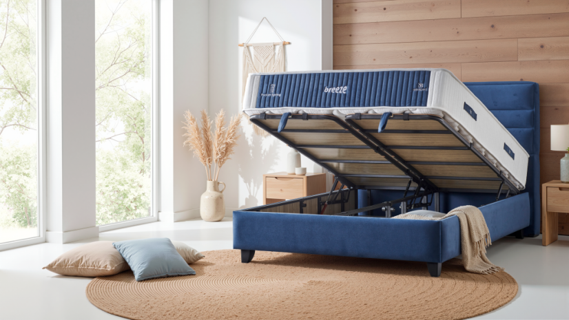 Čalouněná postel BREEZE s matrací - modrá