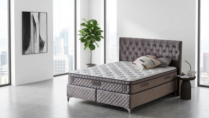 Čalouněná postel DELUXE s matrací - šedá