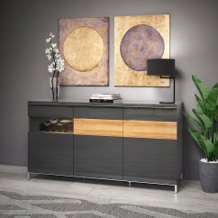 Komoda ONYX - K170-3KS1F/ON antracit lesk/ořech pacific lesk