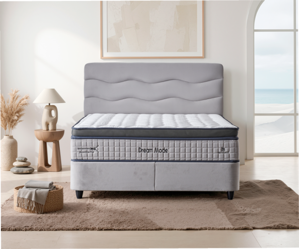 Čalouněná postel DREAM MODE NEW s matrací - světle šedá