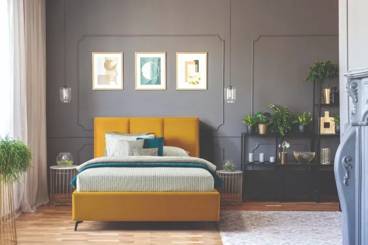 Čalouněná postel CESTO - žlutá - Rozměr: 180 × 200 cm