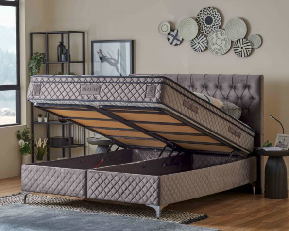 Čalouněná postel DELUXE s matrací - šedá