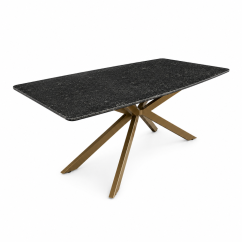 Jídelní stůl MONTEVIDEO SATIN – 180 × 100 cm, žulová deska Satin Black, zlatá podnož SPIDER L