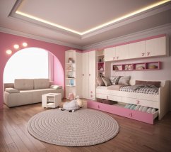 Dětská postel NUMERO 2F - dub bílý/růžová