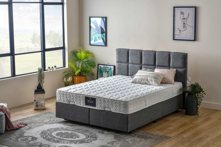 Čalouněná postel INCI s matrací - tmavě šedá