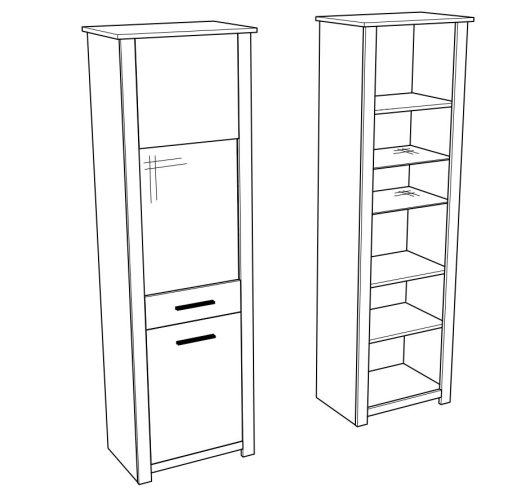 Vysoká vitrína SIENNA - světle šedá/dub artisan