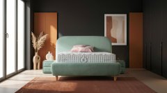 Čalouněná postel SHINY NEW s matrací - světle zelená