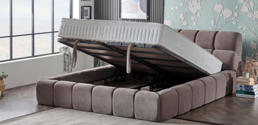 Čalouněná postel GLOBE s matrací - hnědá - Rozměr: 180 × 200 cm