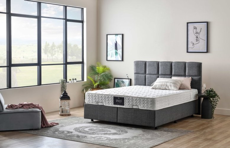 Čalouněná postel INCI s matrací - tmavě šedá