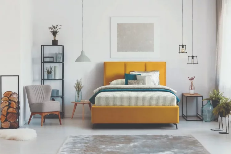 Čalouněná postel CESTO - žlutá