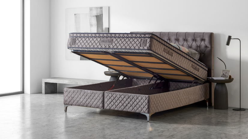 Čalouněná postel DELUXE s matrací - šedá