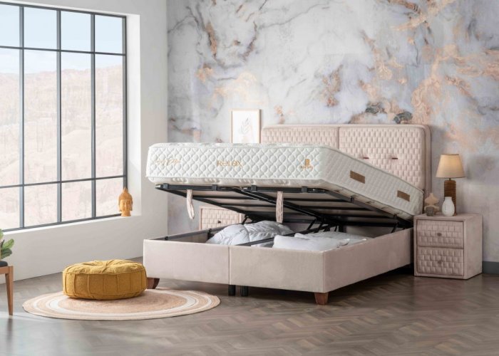 Čalouněná postel RELAX NEW s matrací - béžová
