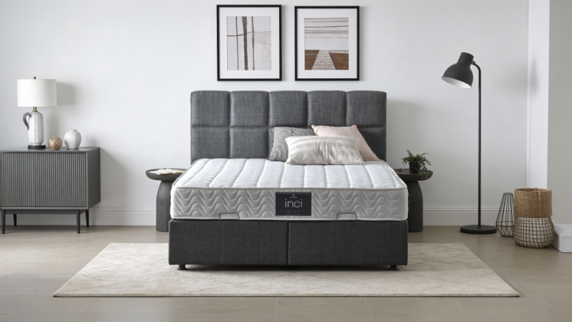 Čalouněná postel INCI s matrací - tmavě šedá