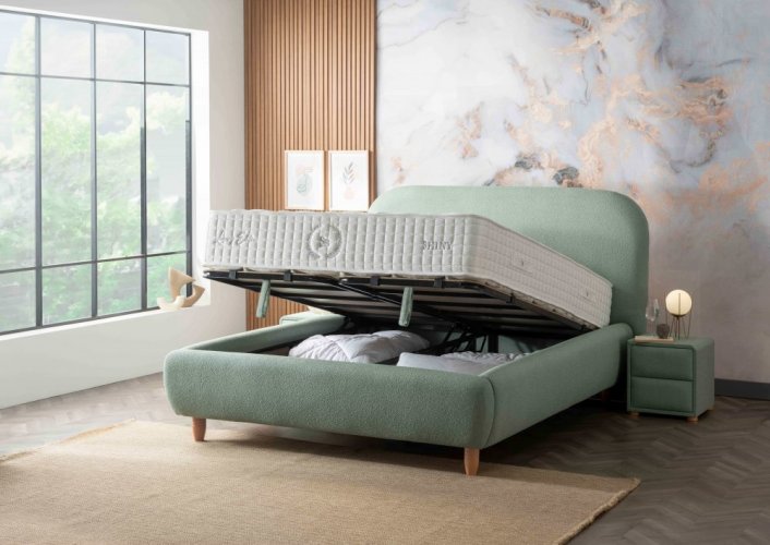 Čalouněná postel SHINY NEW s matrací - světle zelená