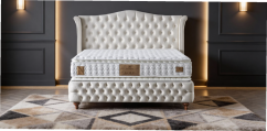 Čalouněná postel GOLD s matrací - světle krémová