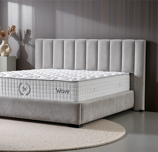 Čalouněná postel WAVE s matrací - šedá