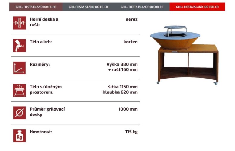 PRO-TERMO Grilovací ohniště FIESTA ISLAND COR-CR 100 - hnědá