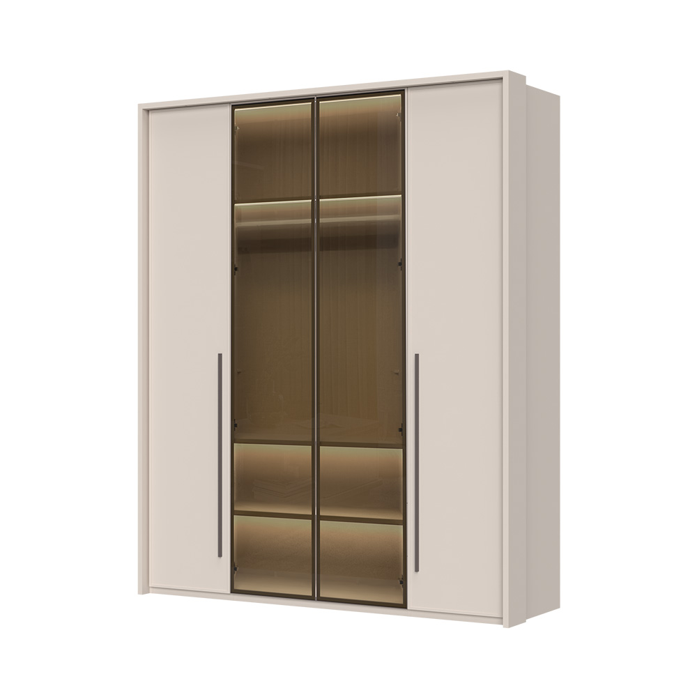 Sestava skříní s rámem OPERA se sklem a hliníkovým rámem - P4A-2AL/OP - Cashmere lak mat