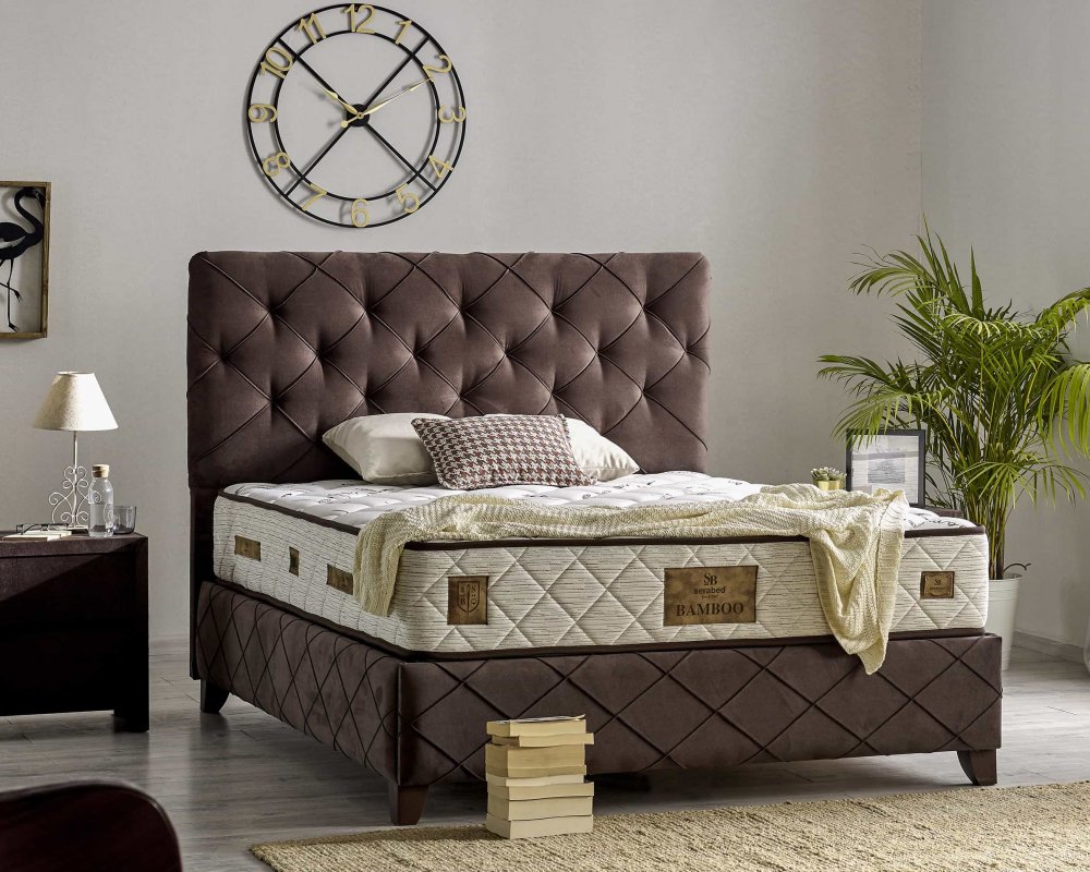 Čalouněná postel BAMBOO s matrací - hnědá 90 × 200 cm