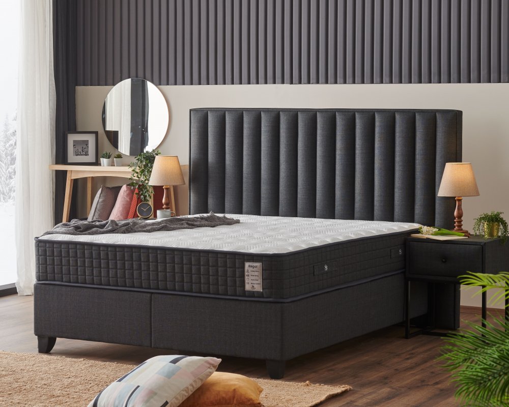 Čalouněná postel REGAL s matrací - antracit 200 × 200 cm