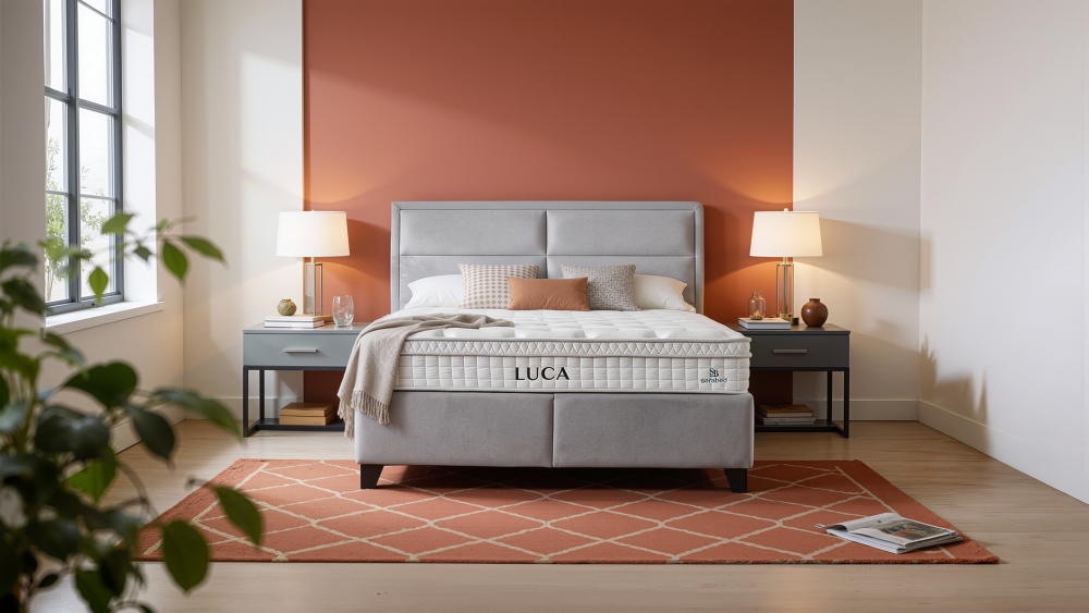 Čalouněná postel LUCA NEW s matrací - šedá 200 × 200 cm