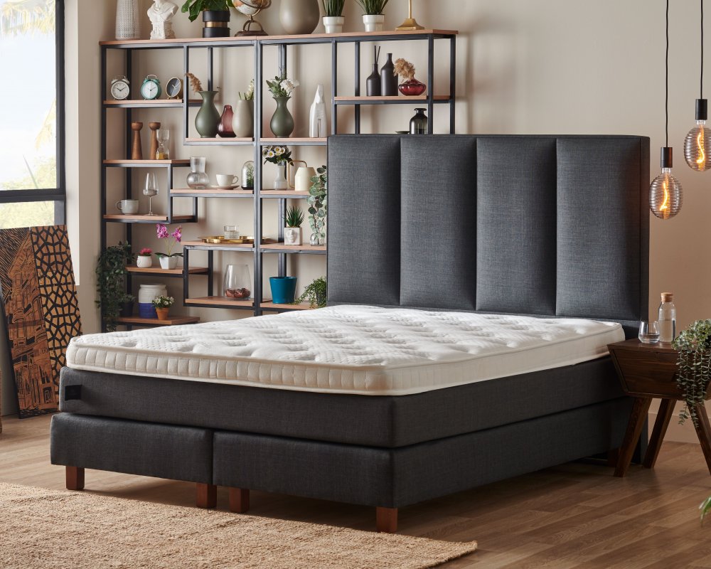 Čalouněná postel STOCKHOLM s matrací - antracit 140 × 200 cm