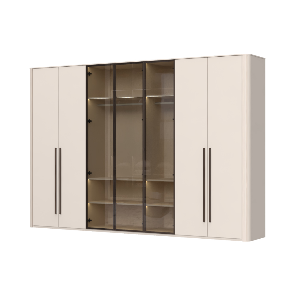 Levně Skříň prosklená s osvětlením RONDO - P7R-3AL/RO - Cashmere lak mat